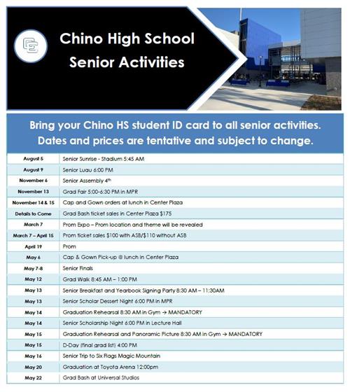 Senior Schedule of events